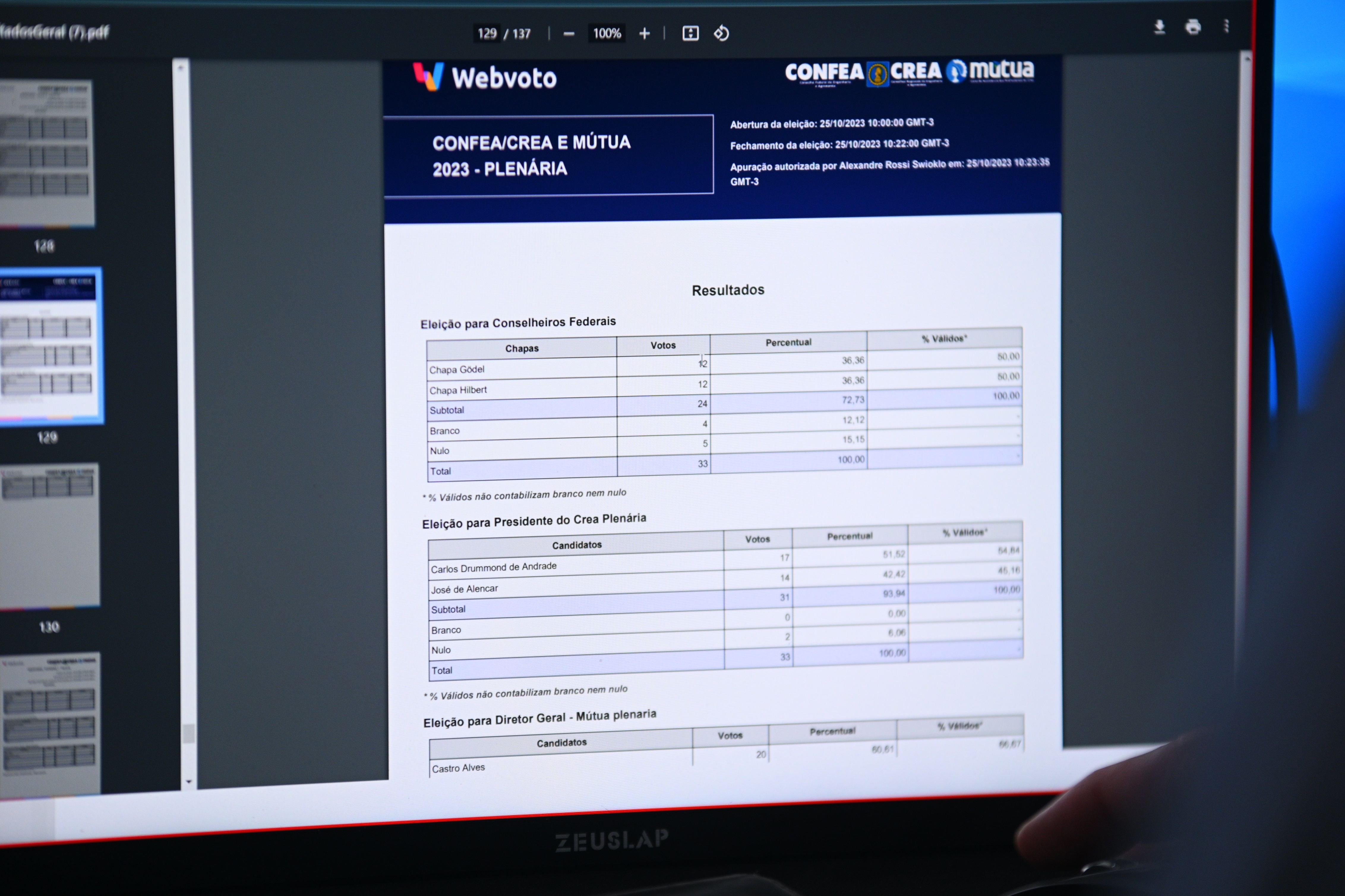 Página da simulação da eleição virtual que marcará a história do processo eleitoral do Sistema em 2023